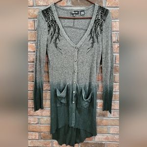 MISS ME Gray Ombre Angel Wings Sweater- Medium